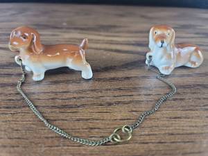 lot 4363 image: Ceramic Dachshund Dog Figurines with Chain