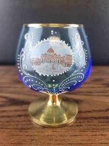 lot 4373 image: Roma St. Pietro Blue Glass Snifter with Gold Rim