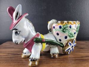 lot 4384 image: Hand-Painted Ceramic Donkey Planter with Decorative Baskets