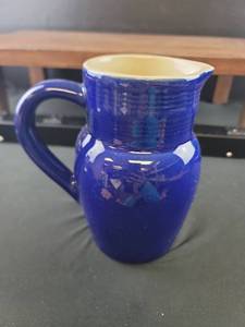 lot 4355 image: Handcrafted Blue Ceramic Pitcher with Speckled Glaze