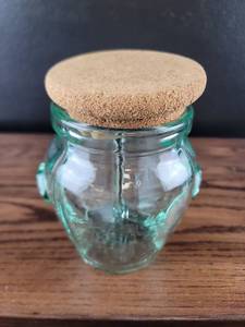 lot 4356 image: Clear Green Glass Storage Jar with Cork Lid