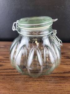 lot 4357 image: Glass Storage Jar with Hinged Lid and Wire Clasp
