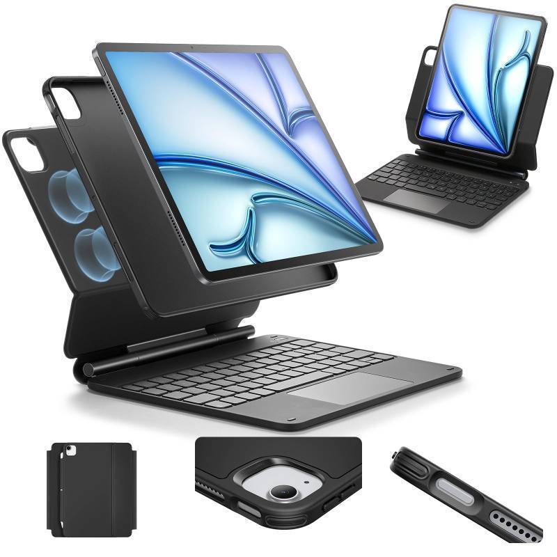 lot 44571 image: ESR for iPad Air 11 Inch Case with Keyboard M4M3M2 (202620252024) & iPad Pro 11Air 5th4th Gen Keyboard, Easy-Set Magnetic Stand, PortraitRaised Modes, with Removable Protective Case, Black - Retail $105