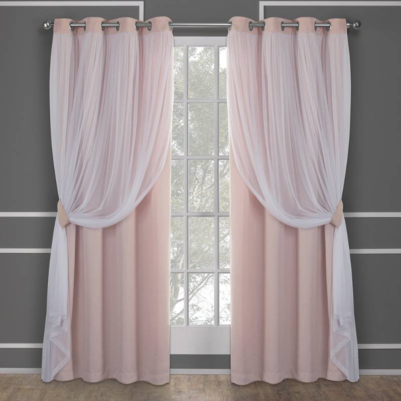 lot 50832 image: TOWN & COUNTRY LUXE Talia Double Layer Indoor Curtains, Sheer and Room Darkening Blackout, Grommet Top, Energy Efficient, 2-Pack Set, 52x84, Rose Blush - Retail $24