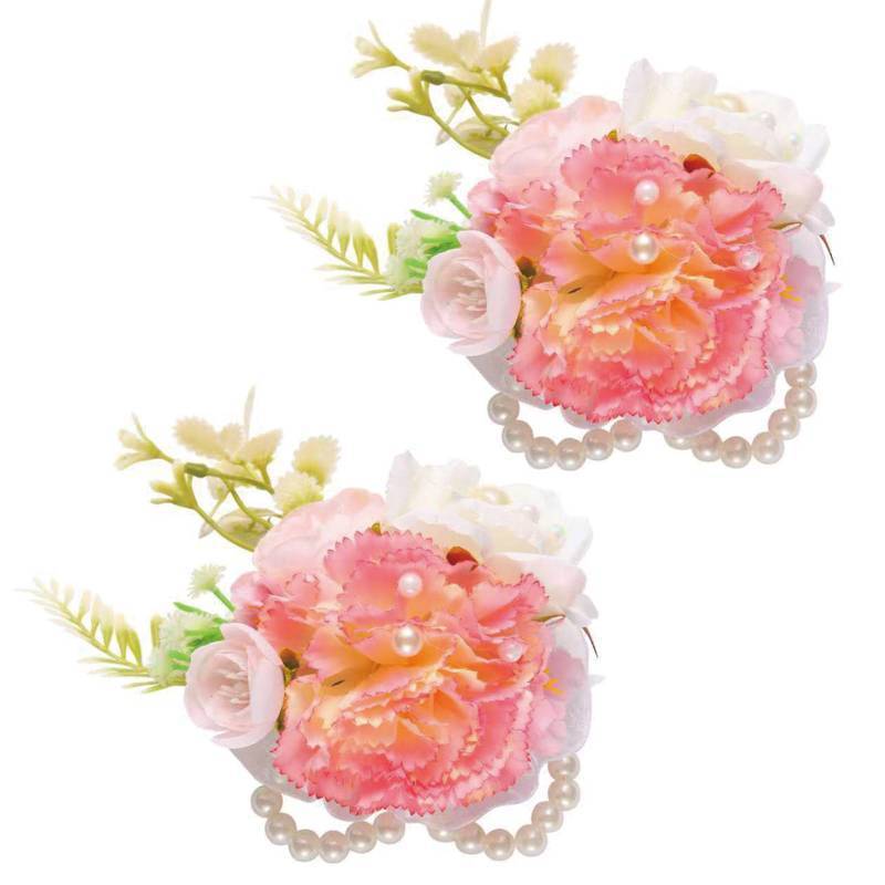 lot 50861 image: Syueblm Wrist Corsage and Boutonniere Set, Artificial Rose Corsage Wristlet and Boutonniere for Wedding Prom Party (Carnation,2pcs Wrist Corsage) - Retail $15