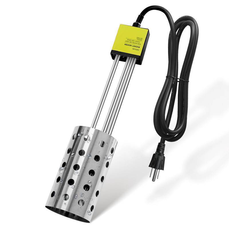 lot 50863 image: GESAIL 1000W Electric Immersion Heater, Bucket Water Heater with 304 Stainless-Steel Guard, Submersible Bucket Heater with Thermostat and Auto Shutoff, Heats 5 Gallons Water in Minutes - Retail $40