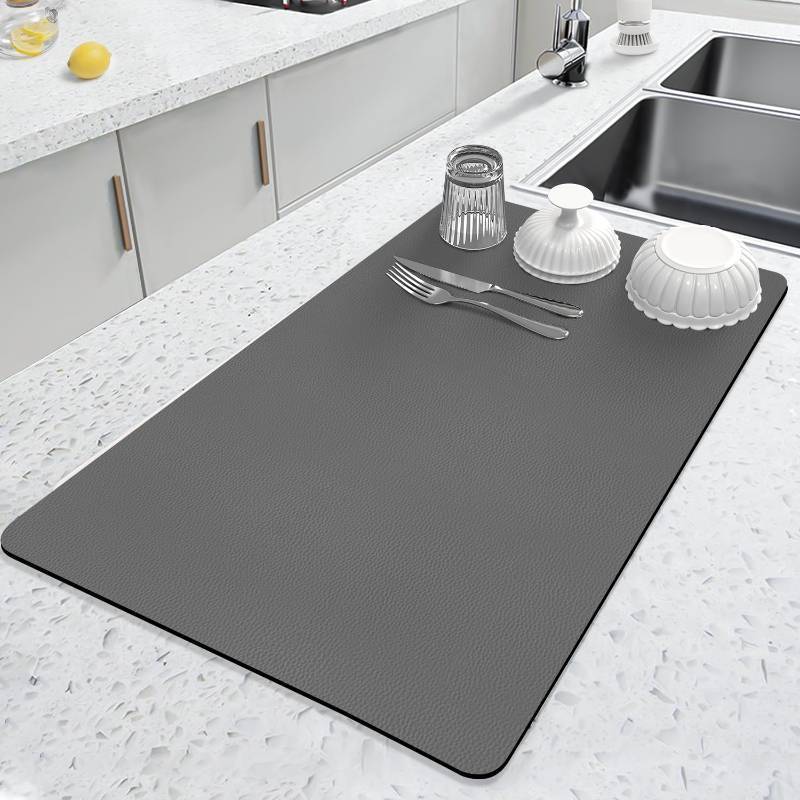 lot 50873 image: LOPNUR Kitchen Dish Drying Mat, 24x16 Large Dish Drying Mats for Kitchen Counter, Diatomite Coffee Mat, Super Absorbent Dish Drying Pad, Heat Resistant Mat with Anti-slip Rubber Backed, Grey - Retail $16