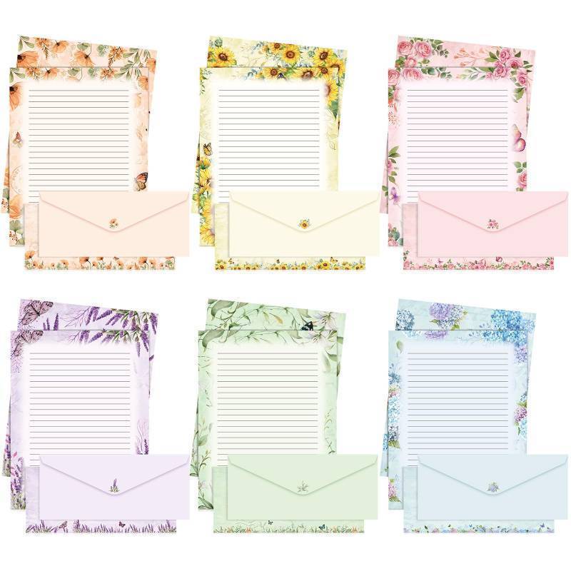 lot 50935 image: Funrous 90 Pcs Stationary Paper and Envelopes Set, 60 Sheets Floral Letter Paper and 30 Envelopes, 8.5 x 11 Inch Lined Writing Sheet for Mothers Day Wedding Religious Spring Party Invitation Gift - Retail $20