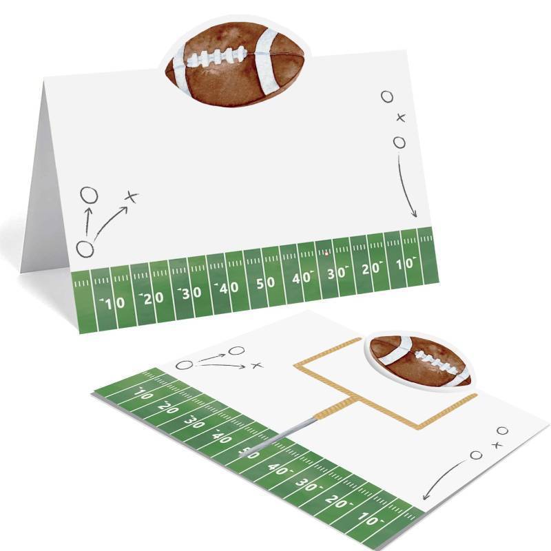 lot 58865 image: 24 Pcs Football Buffet Food Labels, Sprots Themed Folded Place Cards and Tent Name Cards for Boy Birthday and Baby Shower Party Table Setting Decorations Supplies (Football) - Retail $12