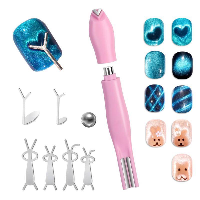 lot 58932 image: Allstarry Heart Magnet for Nails, 3 in 1 Heart Cat Eye Magnet for Nails Y Bear Bunny Shaped Guides with Magnetic Bead Flexible DIY Nail Cateye Magnets for Cat Eye Gel Polish Nail Art Salon - Retail $10