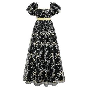lot 51045 image: Mikan Tsumiki Black Regency Dresses for Bridgerton Women Lace Empire Waist Dress Victorian Rococo Ball Gown 1800s Vintage Costume L