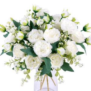 lot 51046 image: Floweroyal 2 Bunches Peony Artificial Flowers White Flowers Silk Peonies Bouquets for Wedding Party Table Centerpieces Floral Arrangement Home Kitchen Decor - Retail $10