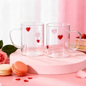 lot 51058 image: Beeveer 2 Pcs Valentines Day Heart Icon Juice Glasses 15 oz Coffee Mugs with Handle Love Icon Drinking Glass Cups for Birthday Wedding Valentines Day Party Supplies Gifts - Retail $23