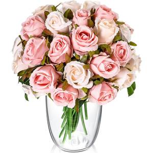 lot 51059 image: Chuangdi 24 Pieces Artificial Rose Flowers Faux Silk Rose Flower with Leaves and Stems DIY Bouquets for Wedding Bridal Shower Centerpieces Party Home Decor(Champagne and Pink) - Retail $17