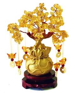 lot 51061 image: Picmoo Feng Shui Citrine Money Tree and Crystal Faucet Tree - Chinese Dragon Fortune Gift (Gold) - Retail $20