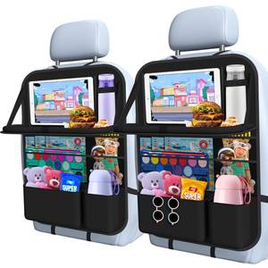 lot 51072 image: Oneyus Car Backseat Organizer with table Tray, 9 Storage Pockets Backseat Car Organizer with Tablet Holder, Back seat Organizer for Kids Road Trip Essentials Travel (1Pack) - Retail $19