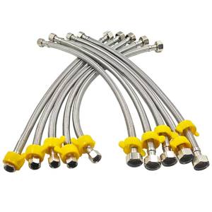 lot 51073 image: 10PK 16 Inch Faucet Supply Lines, 38 Comp x 12 FIP Sink Hose Faucet Hose Connector, for toilet hose for Bathroom Kitchen Water Supply with Stainless Steel Braided Supply Line & Faucet Hose Wrench - Retail $30