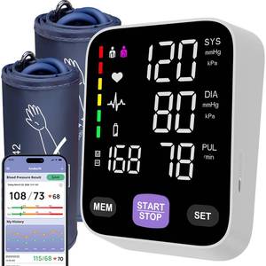 lot 51076 image: Andesfit Automatic Bluetooth Blood Pressure Monitor - Home Use with 17 Large & 21 XL Extra Large Cuff, Free APP Sync Apple Health Google Fit, Large Display Smart BP Machine for Seniors - Retail $60