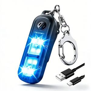 lot 58188 image: TECKNET Personal Safety Alarm 135dB with SOS Strobe Light for Women - Rechargeable& IPX4 Waterproof Running Lights with Clip On Torch & Low Battery Notice, Safety Siren for Travel Kids, Black - Retail $9