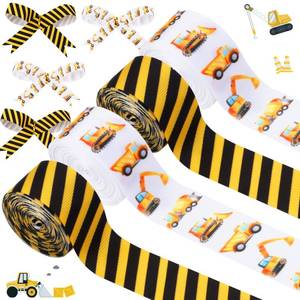 lot 58190 image: Cheerupp 4 Rolls Construction Truck Theme Ribbons, 20 Yards Craft Ribbons for Wreath Hair Bow Wrapping Gifts Packing, Car Grosgrain Ribbons Birthday Wedding Gender Reveal Party Accessory Decorations - Retail $10