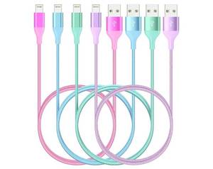 lot 58192 image: iPhone Charger 6ft 4Pack Lightning Cable,Apple Certified Colorful Kawaii Nylon Braided USB Fast Charging Cord for iPhones 14 13 12 11 Pro MAX Xs XR SE X 8 7 6 5 S Plus iPod iPad - Retail $15