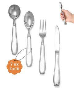 lot 58219 image: BaseSmall 4-Piece Weighted Utensils for Tremors and Parkinsons (7 oz Each) - Weighted Silverware for Hand Tremors, Adaptive Utensils for Elderly - Retail $37