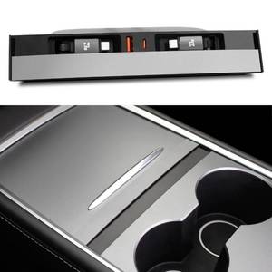 lot 58226 image: Leikaendi Car USB Hub Charger for Tesla Center Console with Fast Charging Retractable Cables Phone Charger Docking Station Accessories(2 Type-C(Model Y 2021-2024 & Model 3 2021-2023)) - Retail $30