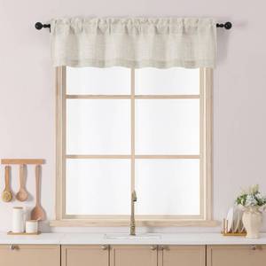 lot 58230 image: Chyhomenyc Natural Valance for Windows, Light Filtering Faux Linen Slub Textured Small Kitchen Valance, Neutral Top Window Short Curtain for Bathroom Basement Farmhouse, 60Wx12L Inch, 1 Panel - Retail $10