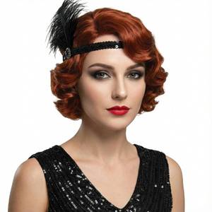 lot 58237 image: H&Bwig Short Red 20s Wigs for Women Natural Finger Wave Synthetic Hair Wig for Women Lady Ladies Cosplay Anime Party Costume Anime Flapper Wig - Retail $26