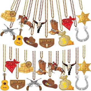 lot 58247 image: 48pcs Cowboy Cowgirl Bead Necklace Bulk Western Party Decorations My First Rodeo Cowboy Hat Boots Decor for Cowboy Cowgirl Party Favors Supplies Gifts Western Necklace for Kids,12 Styles - Retail $26