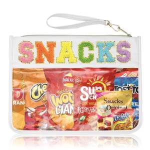 lot 58269 image: Siwara Snack Bags Clear Pouch Travel Makeup Bag Chenille Letter Bags for Zipper Pouch Clear Cosmetic Bag Tote Bag Makeup Travel Bag for Women - Retail $9