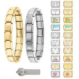 lot 58270 image: ITingstere Italian Charms Bracelet Sets with 2Pcs Gold Silver Brascelet,20Pcs Charms and Opening Tools,9mm Italian Modular Charm Bracelet Link Handmad - Retail $19