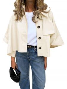 lot 58276 image: Cicy Bell Womens Oversized Cropped Trench Coats Single Breasted 34 Cape Sleeve Trendy Casual Jackets Button up Outerwear Large - Retail $36