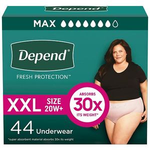 lot 61663 image: Depend Fresh Protection Adult Incontinence & Postpartum Underwear for Women - Maximum Absorbency - XXL - Blush - 44ct - Retail $61