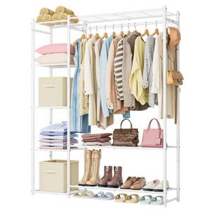 lot 61664 image: Wardrobe Closet,Portable Clothes Rack with 4 Tiers Shelves,Freestanding Closet Organizers and Storage System with Hanging Rods,Steel Clothing Rack Suitable for Cloakrooms,Bedrooms,Entrances,etc.White - Retail $53