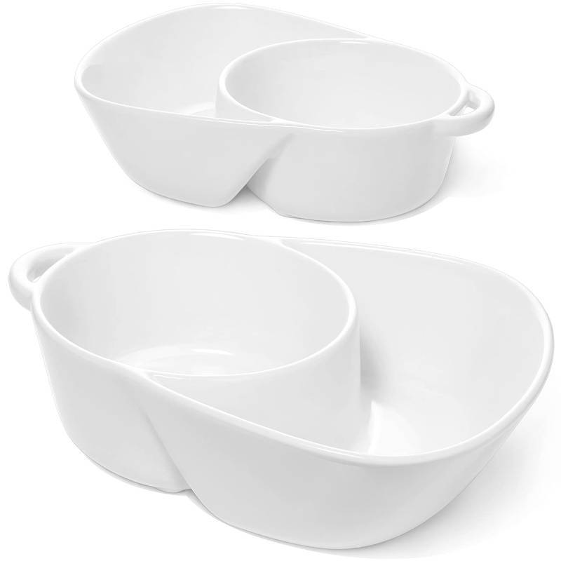 lot 26356 image: LE TAUCI Chip and Dip Bowls, Anti-Soggy Cereal Bowl, Soup and SideCracker Bowls Sets for Breakfast, Soup and Sandwich, Bread Dipping Bowls, Set of 2, White - Retail $40