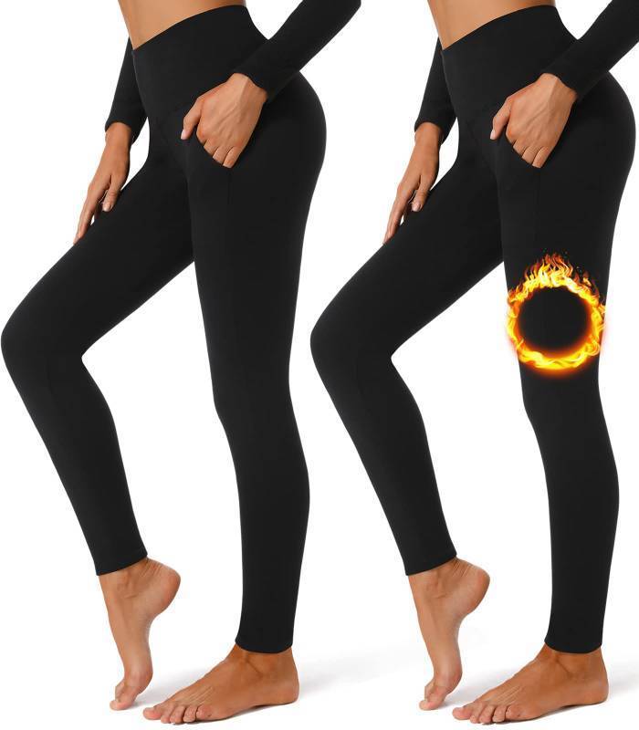 lot 49188 image: FULLSOFT 2 Pack Fleece Lined Leggings with Pockets for Women High Waisted Thermal Winter Yoga Pants for Workout Running(Black,Black(2 Pack),Large-X-Large) - Retail $20