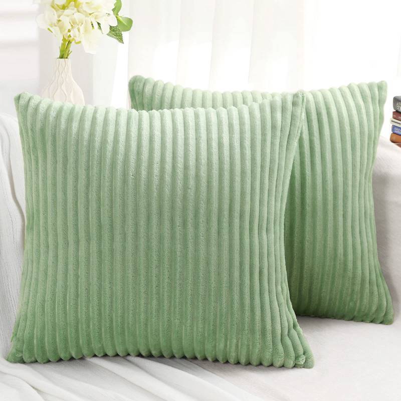 lot 32700 image: Simmore Decorative Spring Throw Pillow Covers 18x18 Set of 2, Soft Natural Plush Flannel Double-Sided Fluffy Couch Pillow Covers for Sofa Living Room, Sage Green - Retail $18
