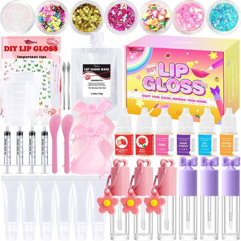 lot 59465 image: Thaluna Lip Gloss Making Kit, Lip Gloss Set for Teens Kids Lip Kit Fun DIY Lipgloss Making Kit, Make Your Own Lip Gloss Kit, Moisturizing Glitter Keychain Kids Gifts Tweens Girls Trendy Stuff 10-12 - Retail $27