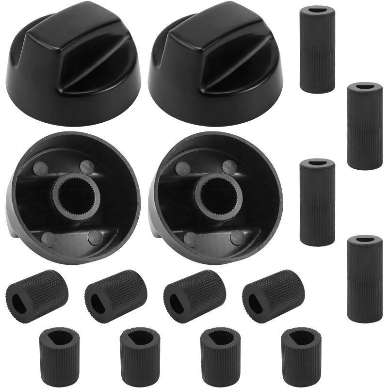 lot 40537 image: AMI PARTS Universal Oven Knobs - 4 Black Stove Control Knobs & 12 Adapters (4 Long, 8 Short) - Compatible with Most Gas & Electric Ranges & Ovens - Universal Stove Knobs- 90-Day Guarantee - Retail $8
