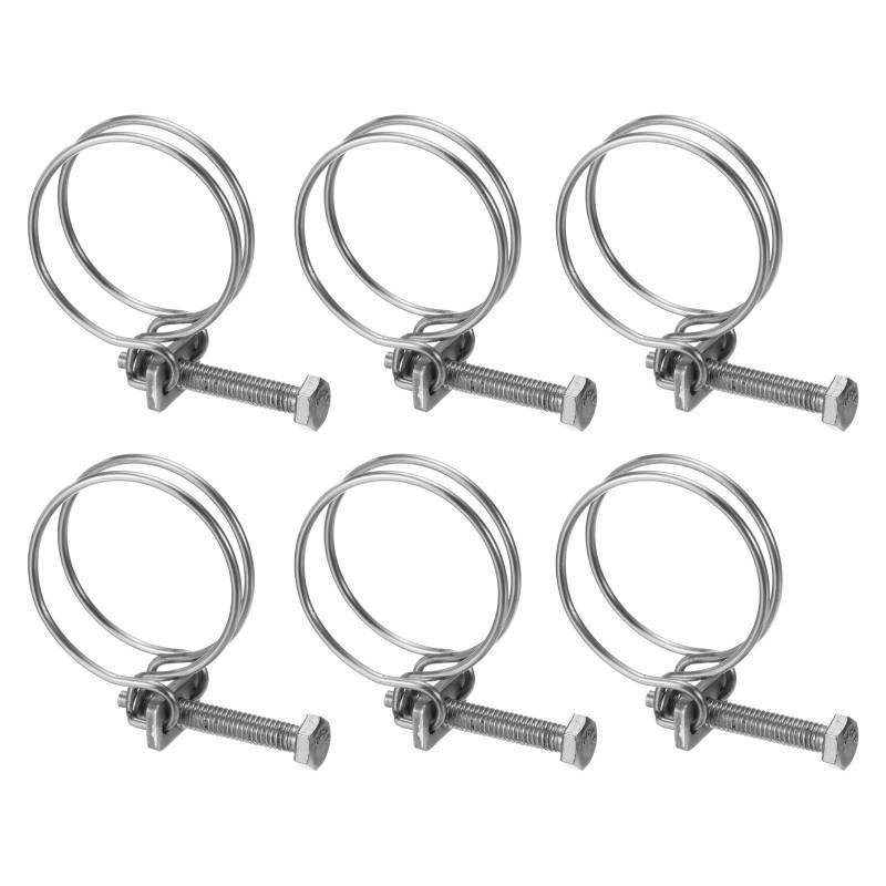 lot 49484 image: Uxcell 6Pcs Double Wire Hose Clamp, 38-42mm Adjustable Stainless Steel Wire Hose Clips with M6 Bolt for Dust Collection Hose, Pump Hose Pipe - Retail $8