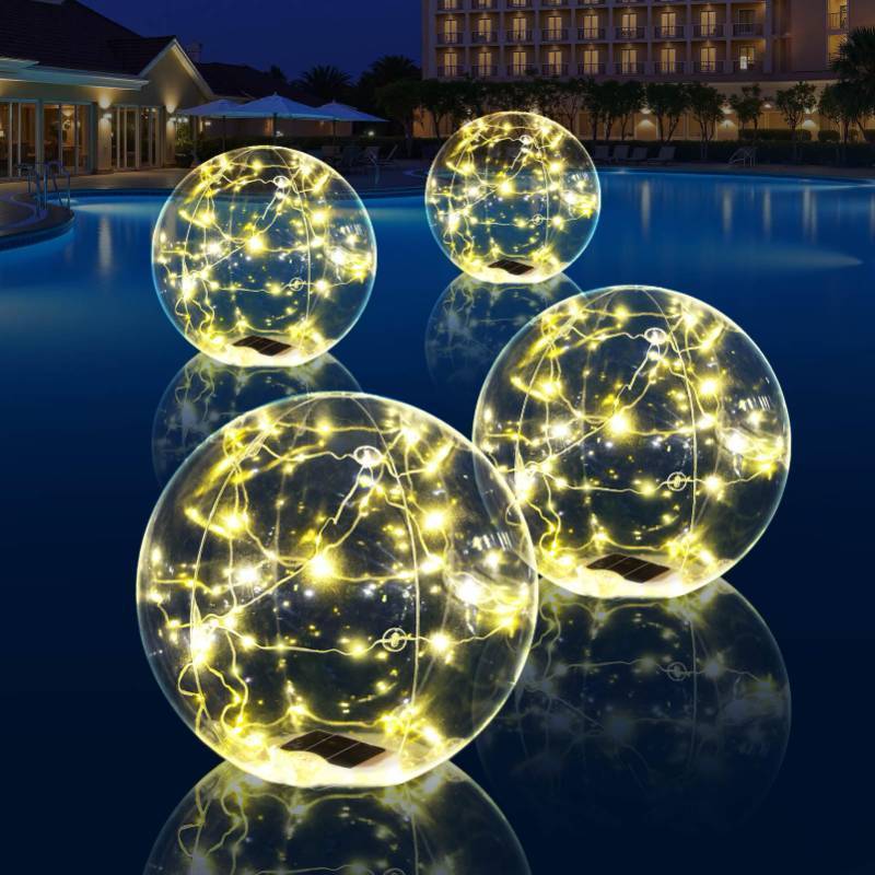 lot 23989 image: Cootway Floating Pool Lights, 15 Inch Warm White Solar Pool Light That Float, IP68 Waterproof Inflatable Light Up Pool Balls, Float or Hang Solar Floating Lights for Pool, Wedding, Party Decor - 4PCS