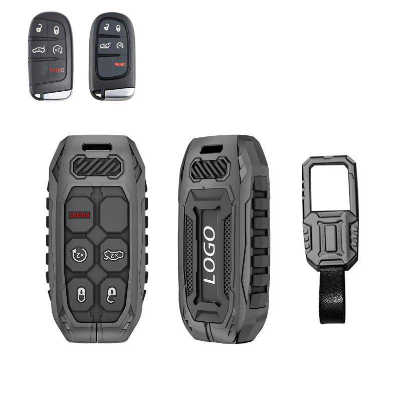 lot 26781 image: Key Fob Cover Key Protective Case Metal Key Shells Compatible with Jeep Wrangler Grand Cherokee Renegade Dodge Durango Challenger Patriot Grand Comander Journey Fiat Dart Chrysler 200 300 Ram 1500 - Retail $25