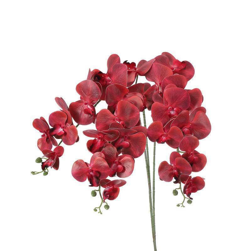 lot 26357 image: PATIKIL Artificial Orchid Stems 41, 3 Pack 9 Heads Faux Phalaenopsis Flowers Real Touch Fake Orchid Flower Branch for Vase Home Wedding Decoration, Burgundy - Retail $27
