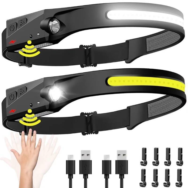 lot 40602 image: Headlamp Rechargeable , 230° Wide Beam Head Lamp LED with Motion Sensor for Adults - Camping Accessories Gear, Waterproof Head Light Flashlight for Hiking, Running, Repairing, Fishing, Cycling - Retail $25