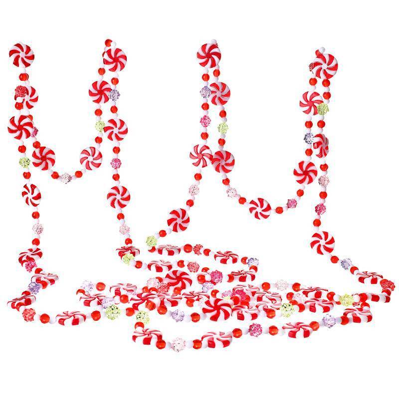lot 49726 image: Christmas Bead Garland Plastic Candy Swirl Garland Ornament Red and White Peppermint Beaded Garland Christmas Tree Decor for Xmas Party Supplies Holiday Favors Farmhouse Wall Hanging Ornaments 12 ft - Retail $16