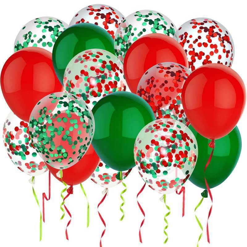 lot 40494 image: PheiLa 50 Pcs 12 Inch Red and Green Confetti Balloons Christmas Balloons with Ribbons Christmas Party Decorations for Xmas Color Themed Party New Year Baby Shower Birthday Party Supplies - Retail $8