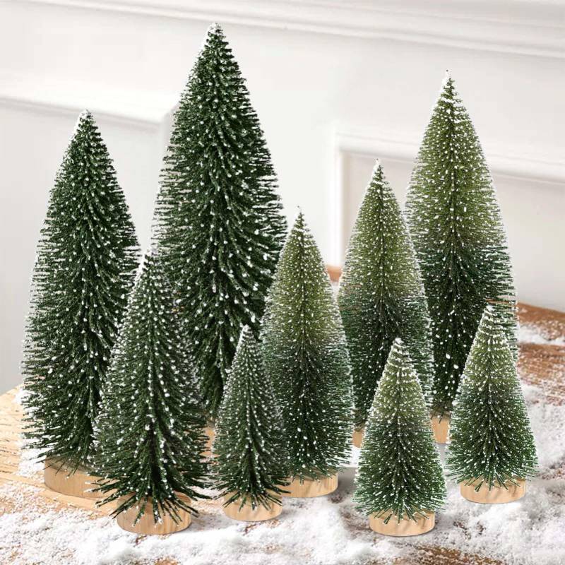lot 26921 image: 9Pcs Mini Christmas Trees Christmas Decor Artificial Christmas Decorations with 4 Sizes, Christmas Tree Bottle Brush Trees Christmas Table Decorations (Dark Green Two-Tone)
