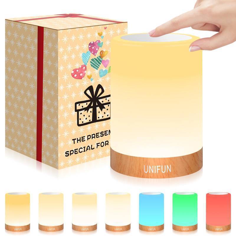 lot 49528 image: UNIFUN Table Lamp, Touch Sensor Bedside Lamps, Dimmable Warm White & Color Changing RGB Light for Bedroom,Living Room Gift Pack for Mom, Fathers Day and Other Holiday Use (Taller Size) - Retail $14