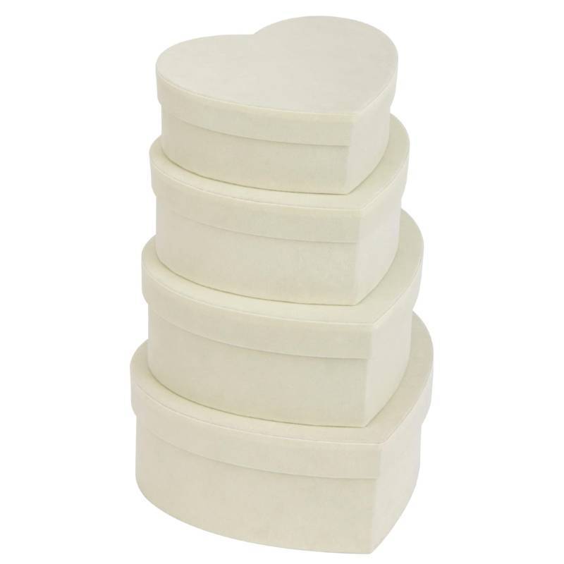 lot 50609 image: GnFlus White Heart Shape Gift Boxes with Lids for Presents 4 Pack Velvet Nesting Valentines Christmas Gifts Box for Arrangements Flowers Wedding Birthdays Thanksgiving Party - Retail $22